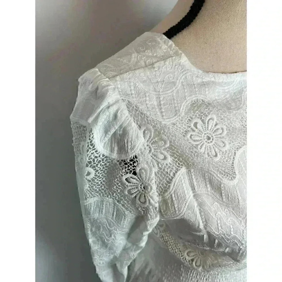 Burryco Midi Dress White Lace Bow Detail Coquette Sheer Women's Sz Small NWT - Picture 5 of 14